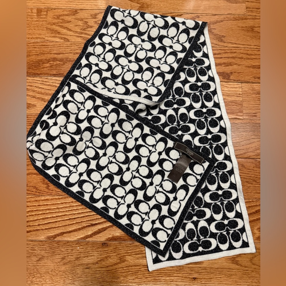 Coach Black and White Signature Logo Scarf